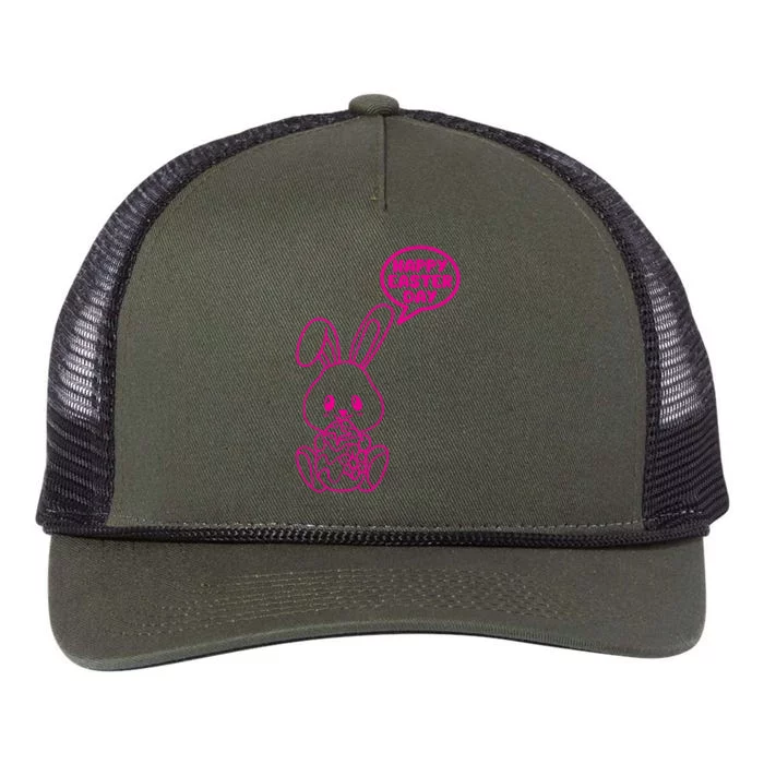 Happy Easter Day Cute Bunny With Eggs Retro Rope Trucker Hat Cap