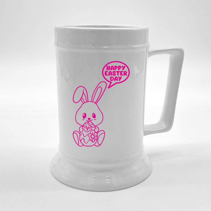 Happy Easter Day Cute Bunny With Eggs Front & Back Beer Stein