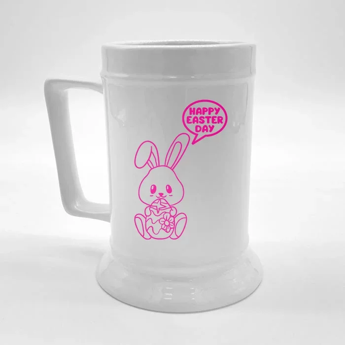 Happy Easter Day Cute Bunny With Eggs Front & Back Beer Stein