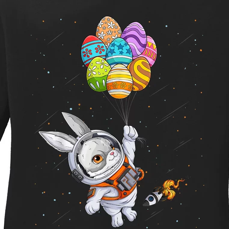 Happy Easter Day Bunny Egg Astronaut Space Ladies Long Sleeve Shirt