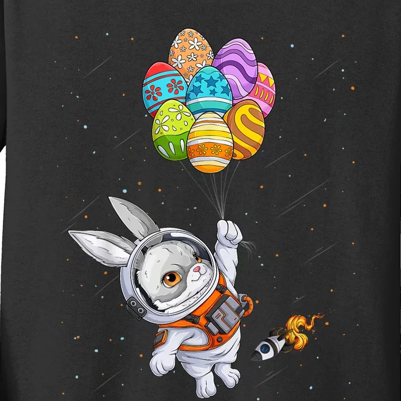 Happy Easter Day Bunny Egg Astronaut Space Kids Long Sleeve Shirt