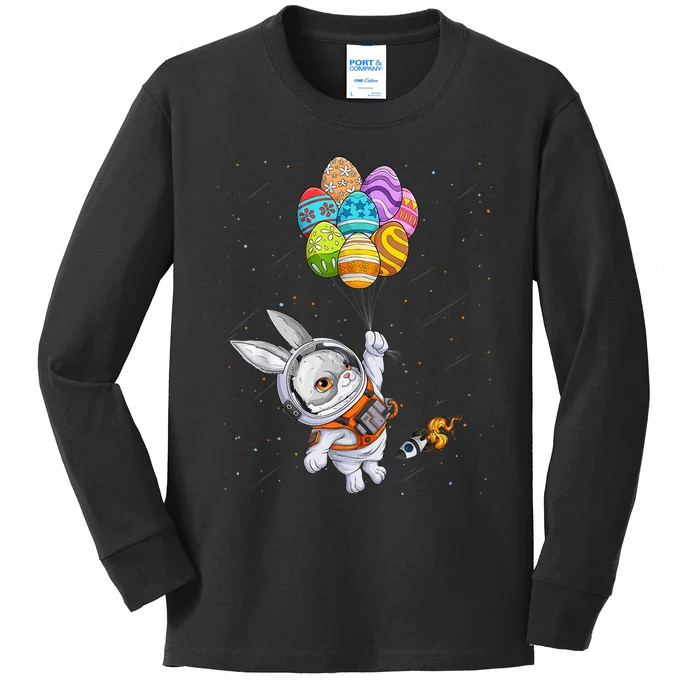 Happy Easter Day Bunny Egg Astronaut Space Kids Long Sleeve Shirt