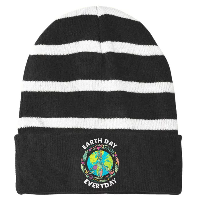 Happy Earth Day Every Day Peace Symbol Striped Beanie with Solid Band