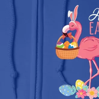 Happy Easter Day Flamingo With Easter Egg Basket Hunting Gift Full Zip Hoodie