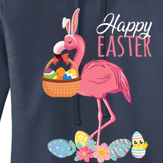 Happy Easter Day Flamingo With Easter Egg Basket Hunting Gift Women's Pullover Hoodie