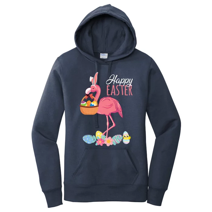 Happy Easter Day Flamingo With Easter Egg Basket Hunting Gift Women's Pullover Hoodie