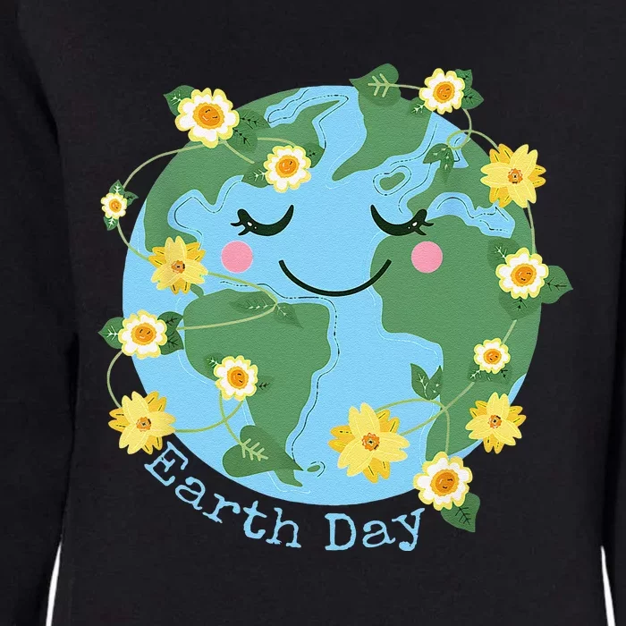 Happy Earth Day Cute Earth With Floral Earth Day 2024 Womens California Wash Sweatshirt