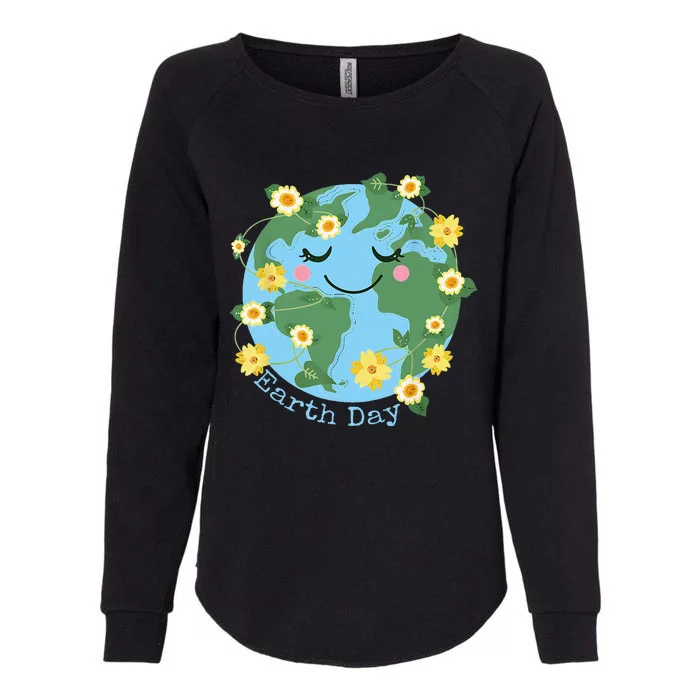 Happy Earth Day Cute Earth With Floral Earth Day 2024 Womens California Wash Sweatshirt