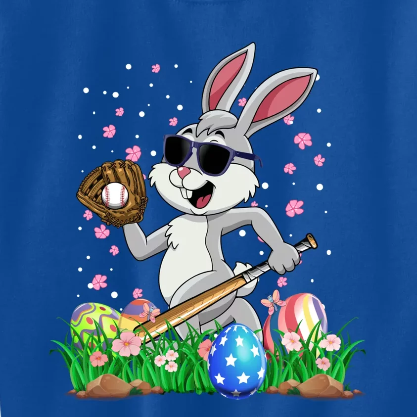 Happy Easter Day Baseball Bunny Rabbit Easter Basket Eggs Great Gift Kids Sweatshirt