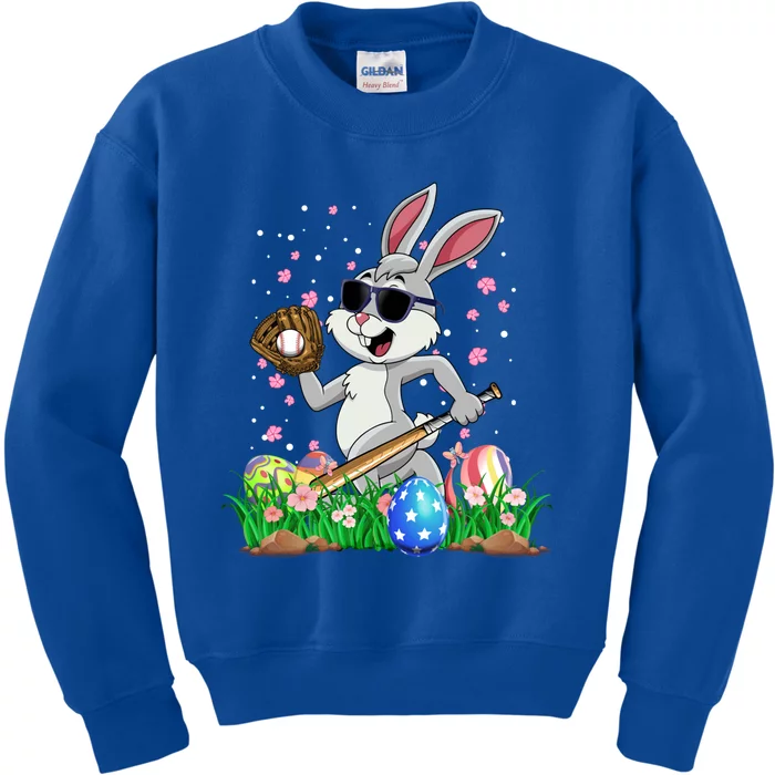 Happy Easter Day Baseball Bunny Rabbit Easter Basket Eggs Great Gift Kids Sweatshirt