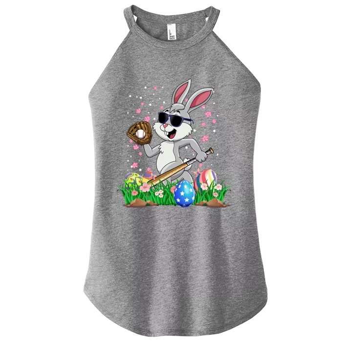 Happy Easter Day Baseball Bunny Rabbit Easter Basket Eggs Great Gift Women’s Perfect Tri Rocker Tank