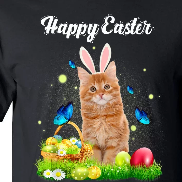 Happy Easter Day Bunny Cat Eggs Basket Men Women Cat Lover Tall T-Shirt