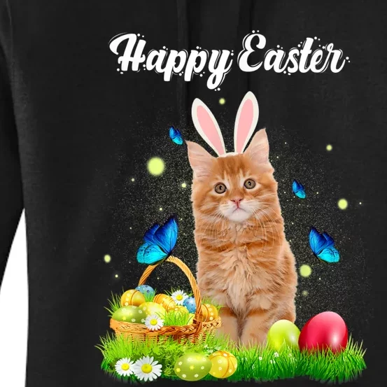 Happy Easter Day Bunny Cat Eggs Basket Men Women Cat Lover Women's Pullover Hoodie