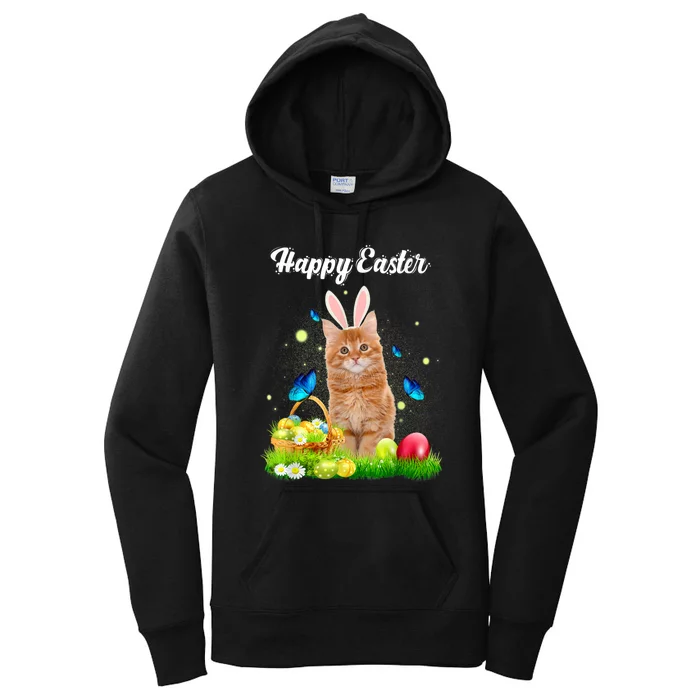 Happy Easter Day Bunny Cat Eggs Basket Men Women Cat Lover Women's Pullover Hoodie