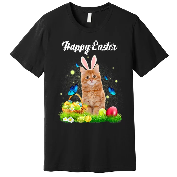 Happy Easter Day Bunny Cat Eggs Basket Men Women Cat Lover Premium T-Shirt