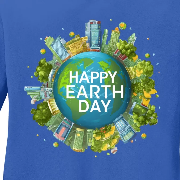 Happy Earth Day Global Warming Awareness Nature Cute Gift Ladies Long Sleeve Shirt