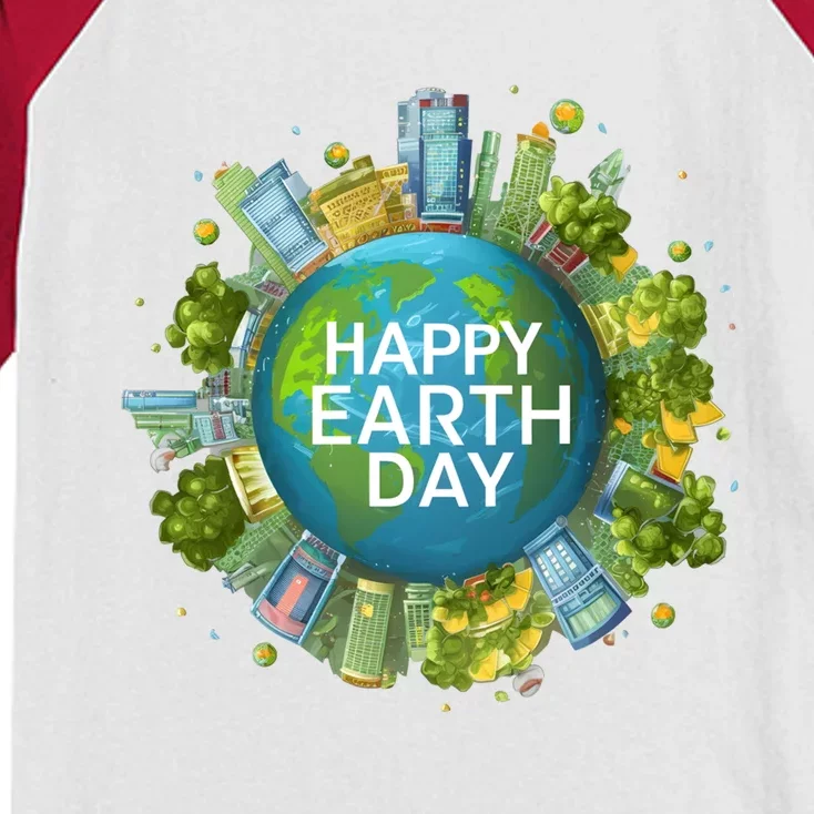 Happy Earth Day Global Warming Awareness Nature Cute Gift Kids Colorblock Raglan Jersey