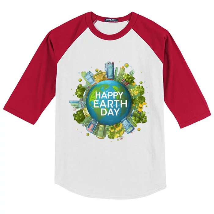 Happy Earth Day Global Warming Awareness Nature Cute Gift Kids Colorblock Raglan Jersey