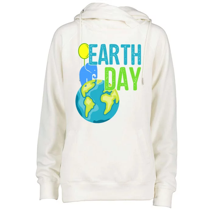 Happy Earth Day Great Vintage Earth Day Elephant Cute Gift Womens Funnel Neck Pullover Hood