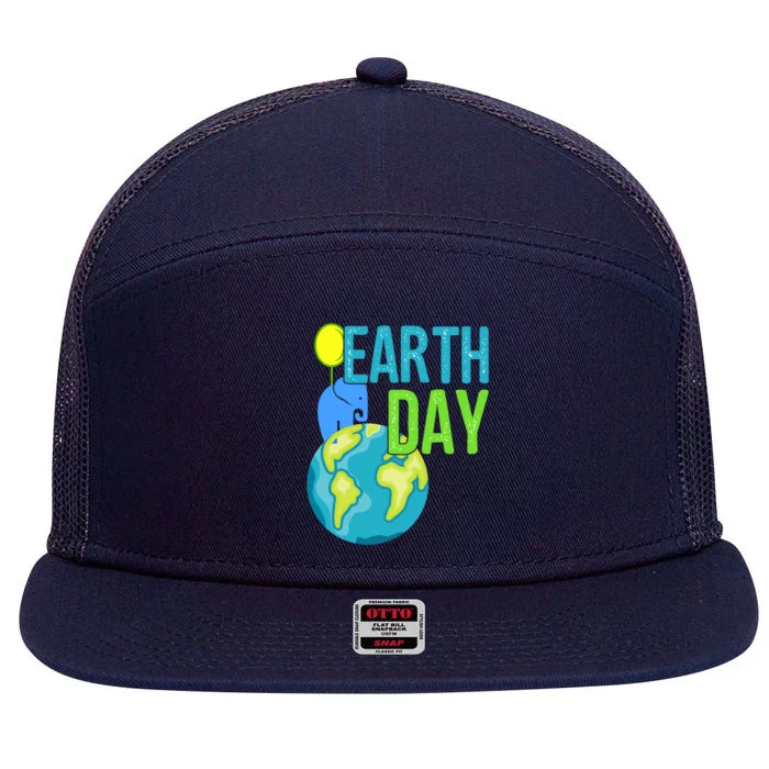 Happy Earth Day Great Vintage Earth Day Elephant Cute Gift 7 Panel Mesh Trucker Snapback Hat