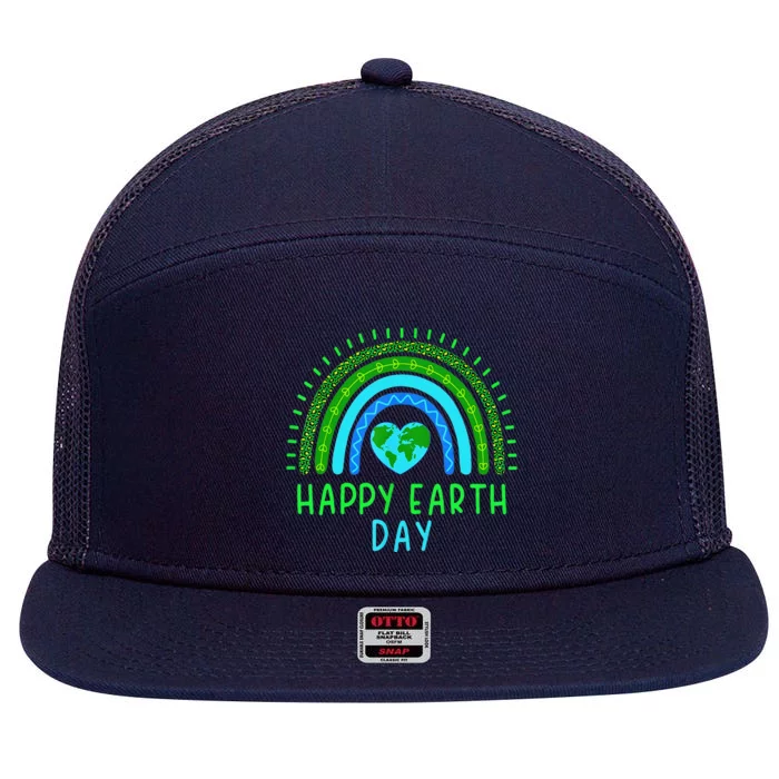 Happy Earth Day 2024 Cute Rainbow Earth Lover 7 Panel Mesh Trucker Snapback Hat