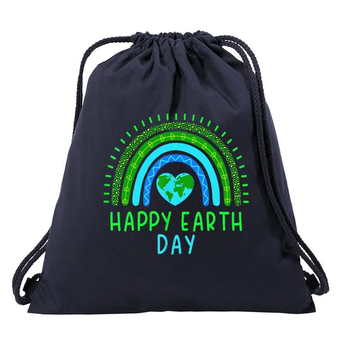 Happy Earth Day 2024 Cute Rainbow Earth Lover Drawstring Bag