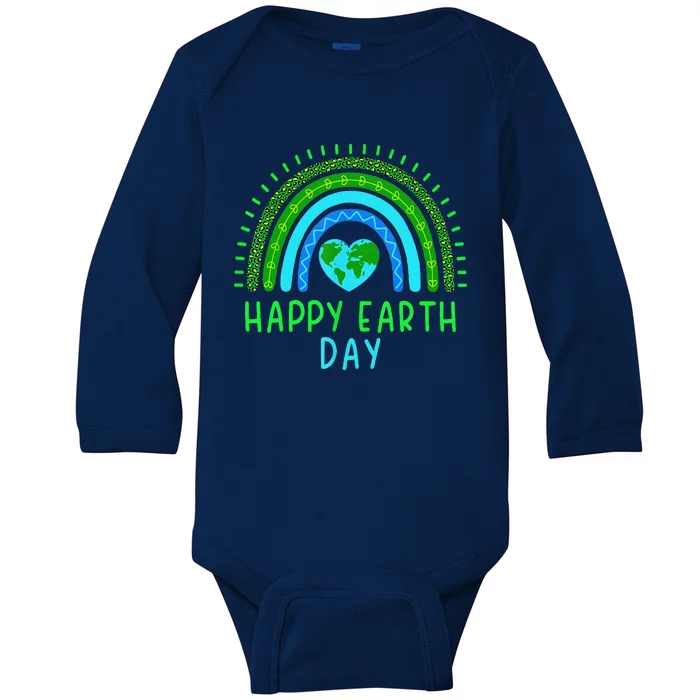 Happy Earth Day 2024 Cute Rainbow Earth Lover Baby Long Sleeve Bodysuit