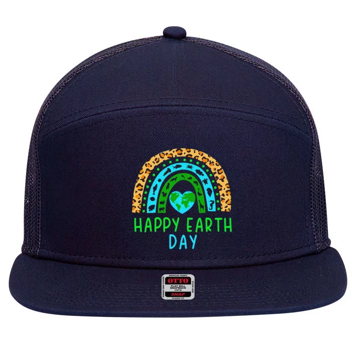 Happy Earth Day 2024 Rainbow Earth Lover Teachers 7 Panel Mesh Trucker Snapback Hat