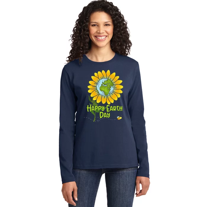 Happy Earth Day Every Day Sunflower Teachers Earth Day Ladies Long Sleeve Shirt