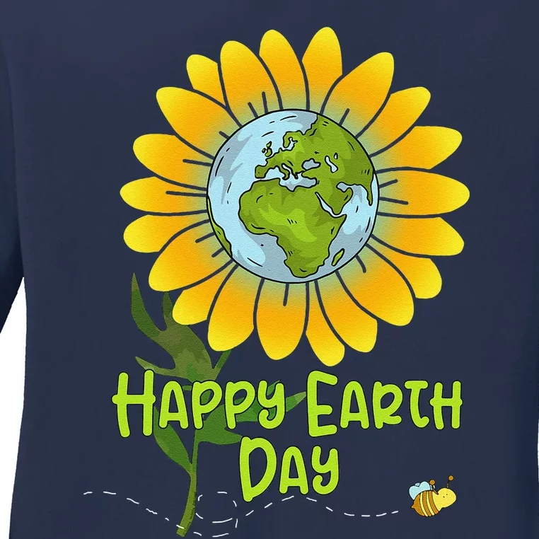 Happy Earth Day Every Day Sunflower Teachers Earth Day Ladies Long Sleeve Shirt