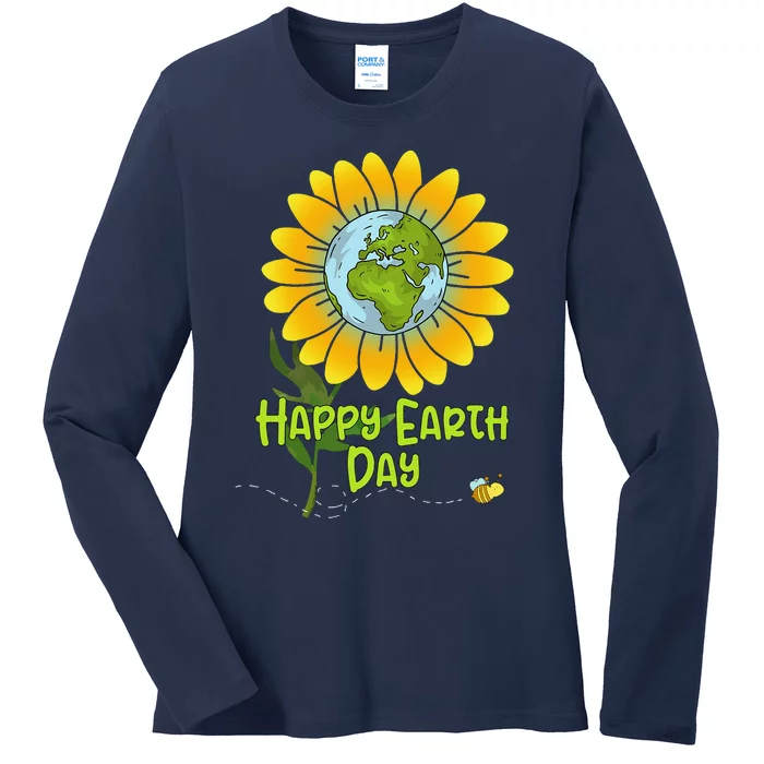 Happy Earth Day Every Day Sunflower Teachers Earth Day Ladies Long Sleeve Shirt