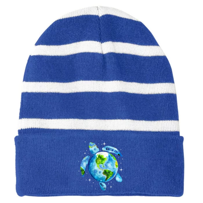 Happy Earth Day Restore Earth Sea Turtle Art Save The Planet Funny Gift Striped Beanie with Solid Band