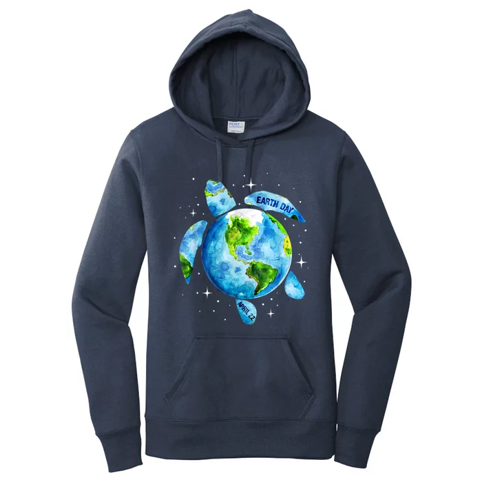 Happy Earth Day Restore Earth Sea Turtle Art Save The Planet Funny Gift Women's Pullover Hoodie