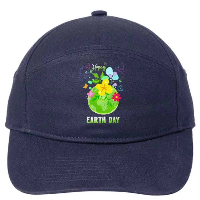 Happy Earth Day Flowers Planet Environment 7-Panel Snapback Hat