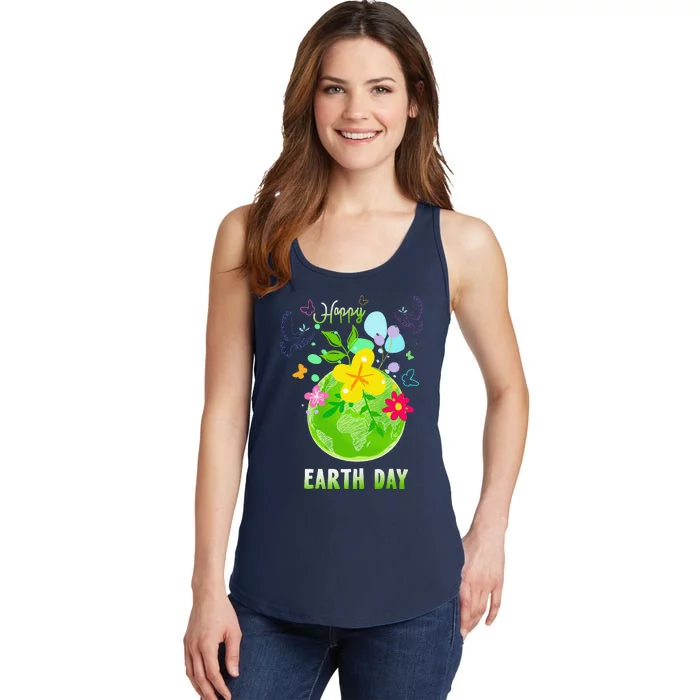 Happy Earth Day Flowers Planet Environment Ladies Essential Tank