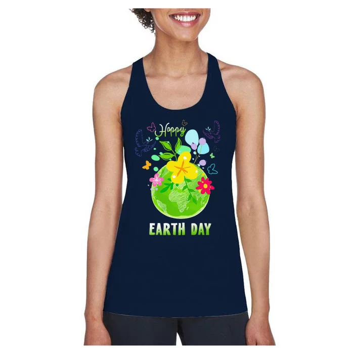 Happy Earth Day Flowers Planet Environment Women's Racerback Tank