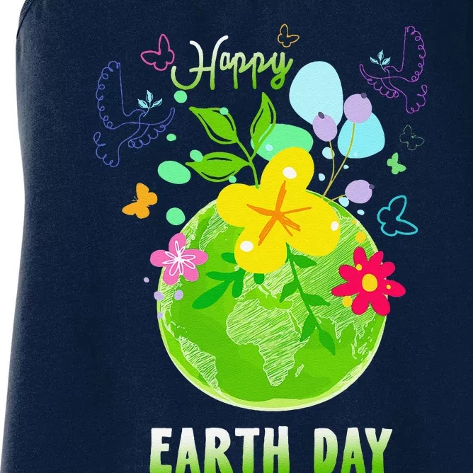 Happy Earth Day Flowers Planet Environment Women's Racerback Tank