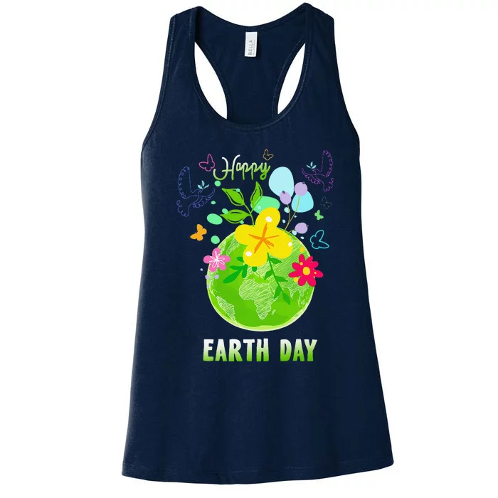 Happy Earth Day Flowers Planet Environment Women's Racerback Tank