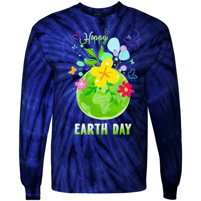 Happy Earth Day Flowers Planet Environment Tie-Dye Long Sleeve Shirt