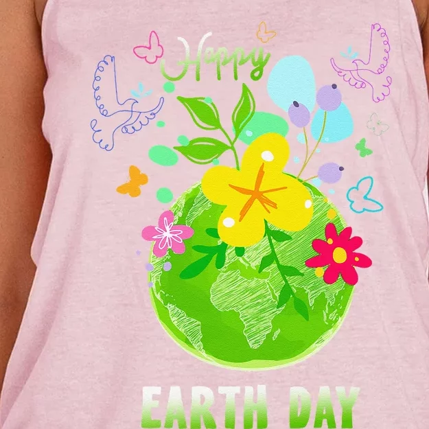 Happy Earth Day Flowers Planet Environment Women's Knotted Racerback Tank