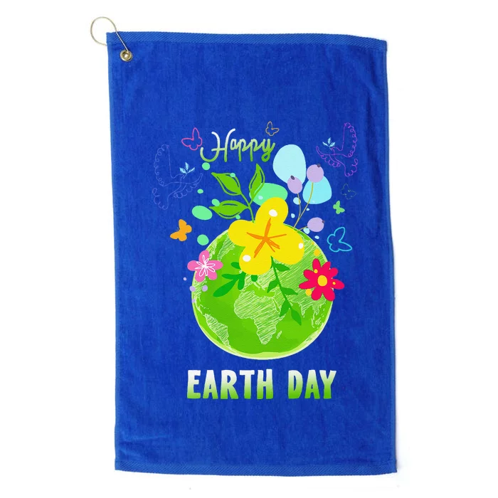 Happy Earth Day Flowers Planet Environment Platinum Collection Golf Towel