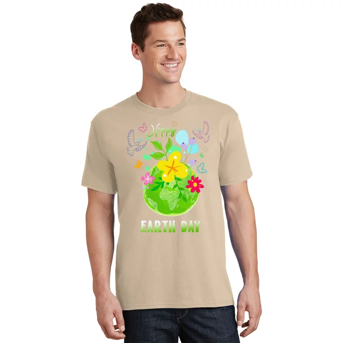 Happy Earth Day Flowers Planet Environment T-Shirt