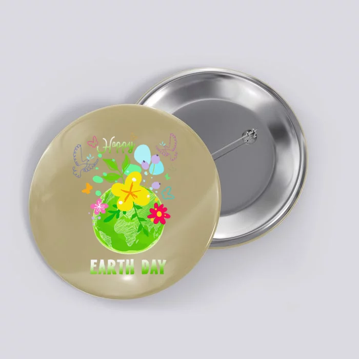 Happy Earth Day Flowers Planet Environment Button