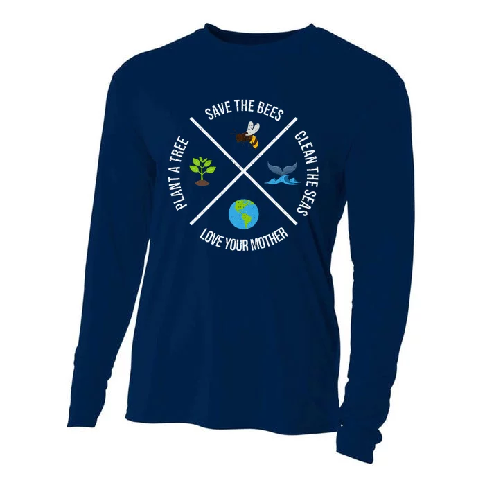 Happy Earth Day Plant Trees Clean Seas Save Bees Fun Science Cooling Performance Long Sleeve Crew