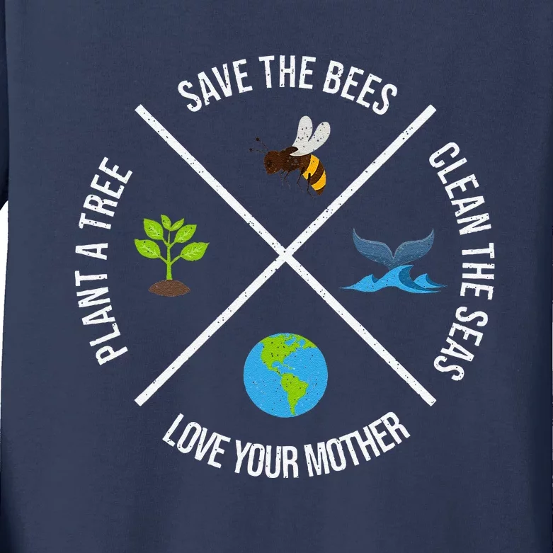 Happy Earth Day Plant Trees Clean Seas Save Bees Fun Science Kids Long Sleeve Shirt