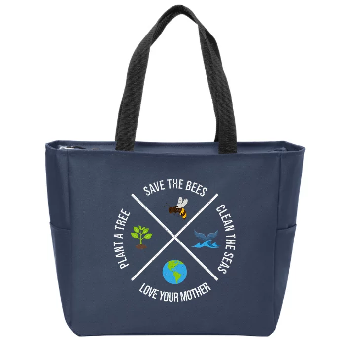 Happy Earth Day Plant Trees Clean Seas Save Bees Fun Science Zip Tote Bag