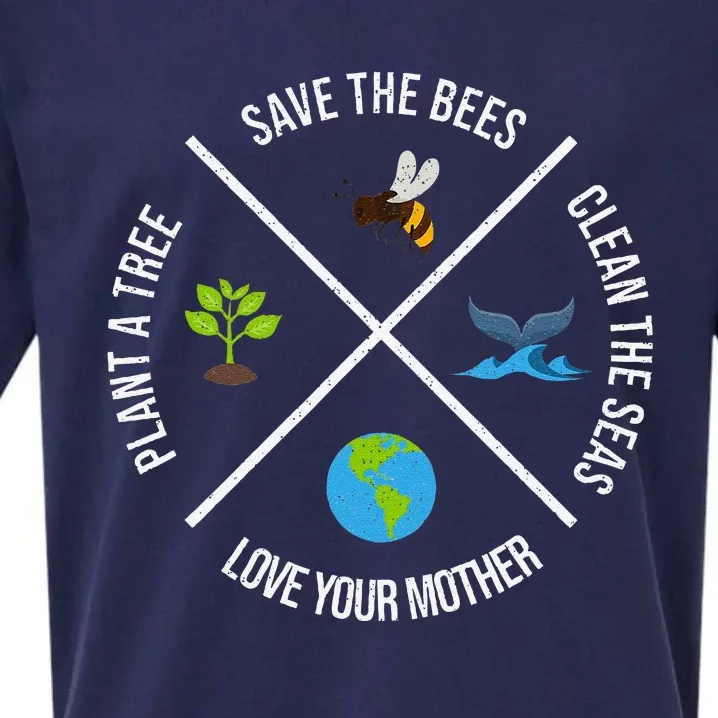 Happy Earth Day Plant Trees Clean Seas Save Bees Fun Science Sueded Cloud Jersey T-Shirt