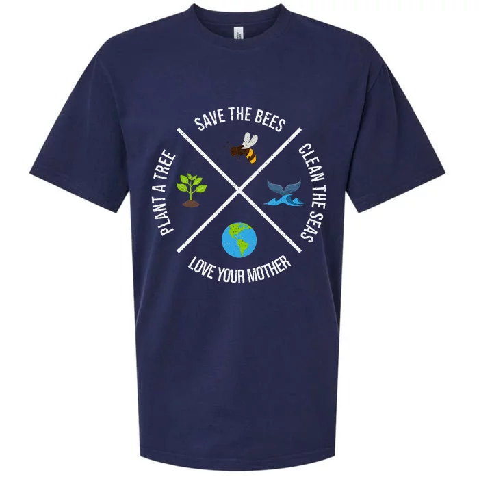 Happy Earth Day Plant Trees Clean Seas Save Bees Fun Science Sueded Cloud Jersey T-Shirt