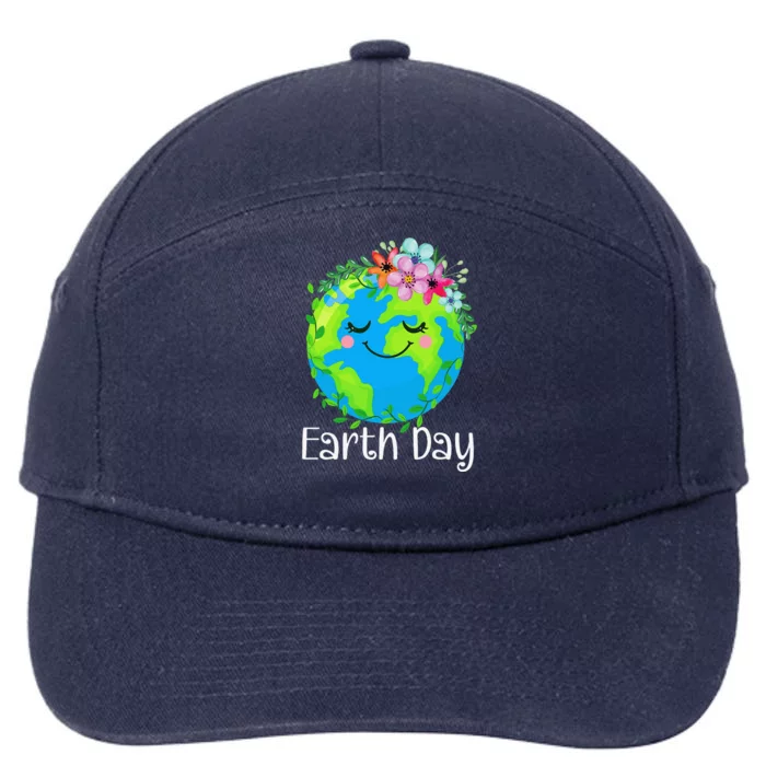 Happy Earth Day Cute Earth With Floral Earth Day 2024 7-Panel Snapback Hat