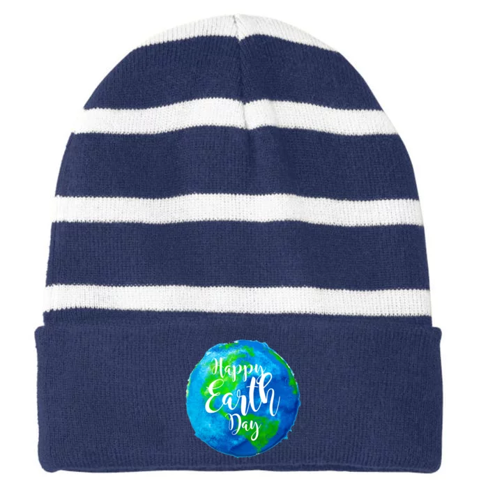 Happy Earth Day Globe Striped Beanie with Solid Band